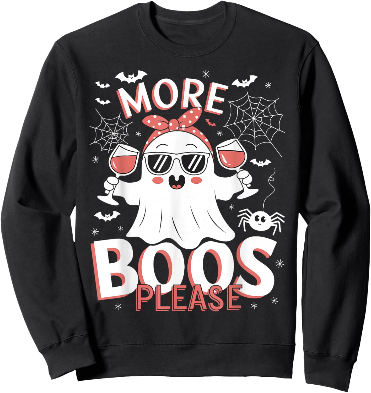 More Boos Please Ghost Wine Halloween Drinking Costume Sweatshirt - Sweatshirt | Black