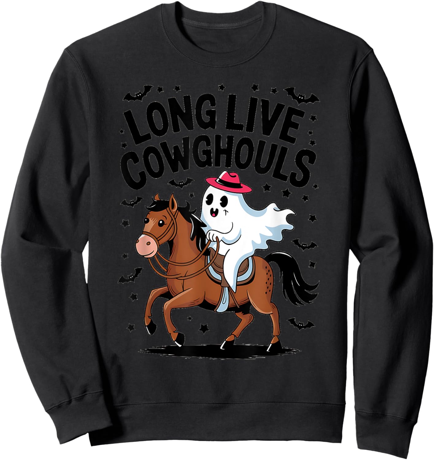 Long Live Cowghouls Spooky Cowgirl Riding Ghost Horse Sweatshirt - Sweatshirt | Black