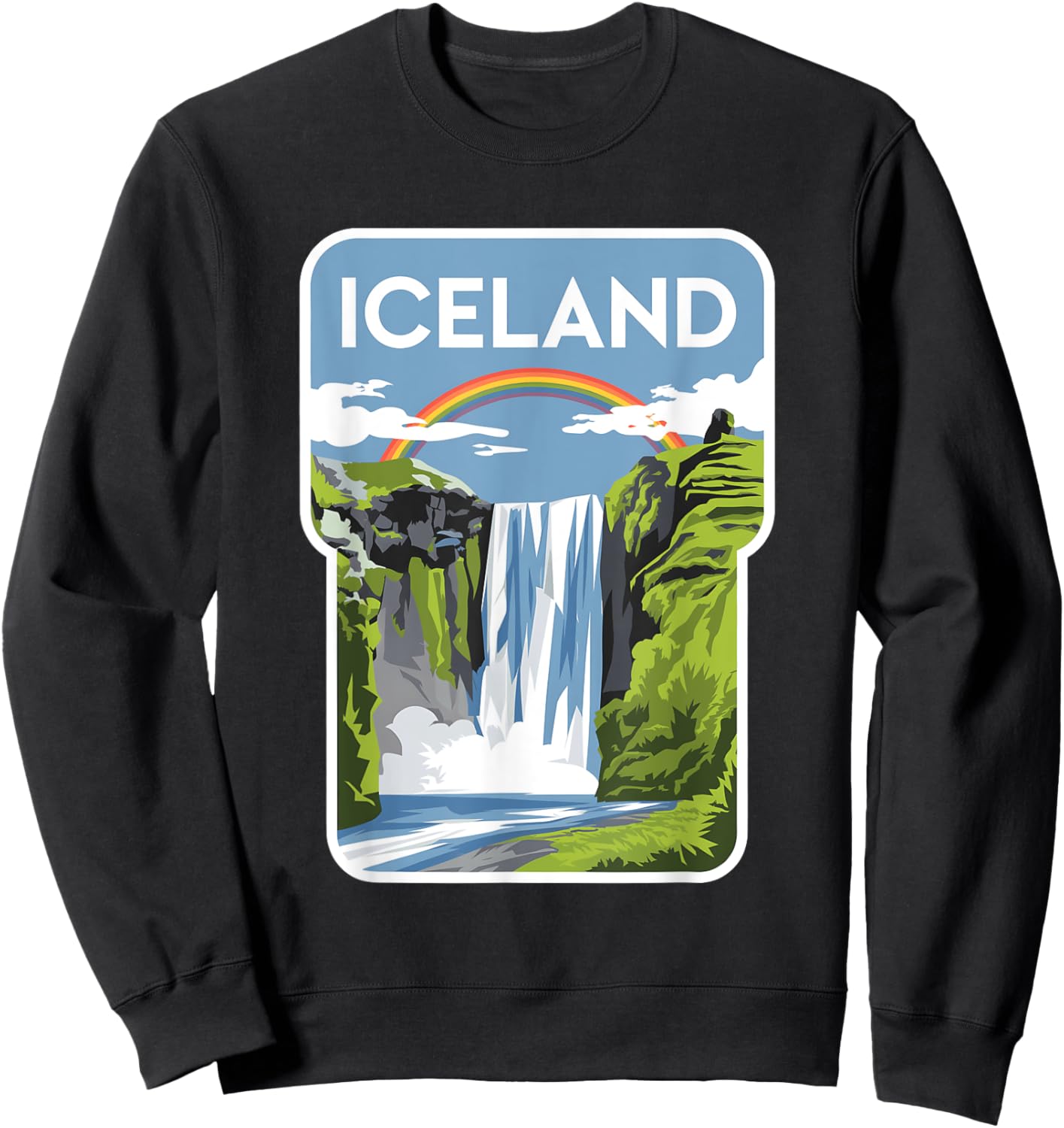 Iceland Waterfall and Rainbow Graphic for Nature Lovers Sweatshirt - Sweatshirt | Black