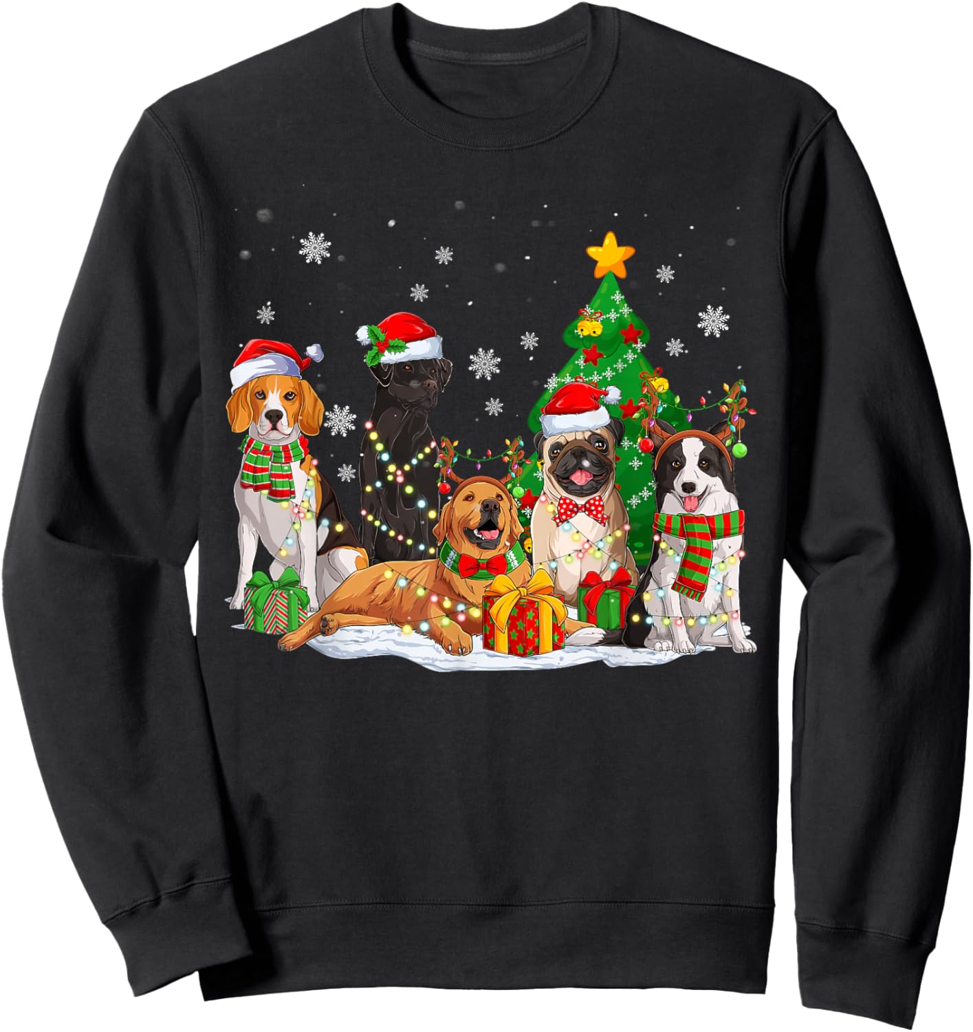 Funny Dog Christmas Tree Lights Ugly Xmas Men Women Kids Sweatshirt - Sweatshirt | Black