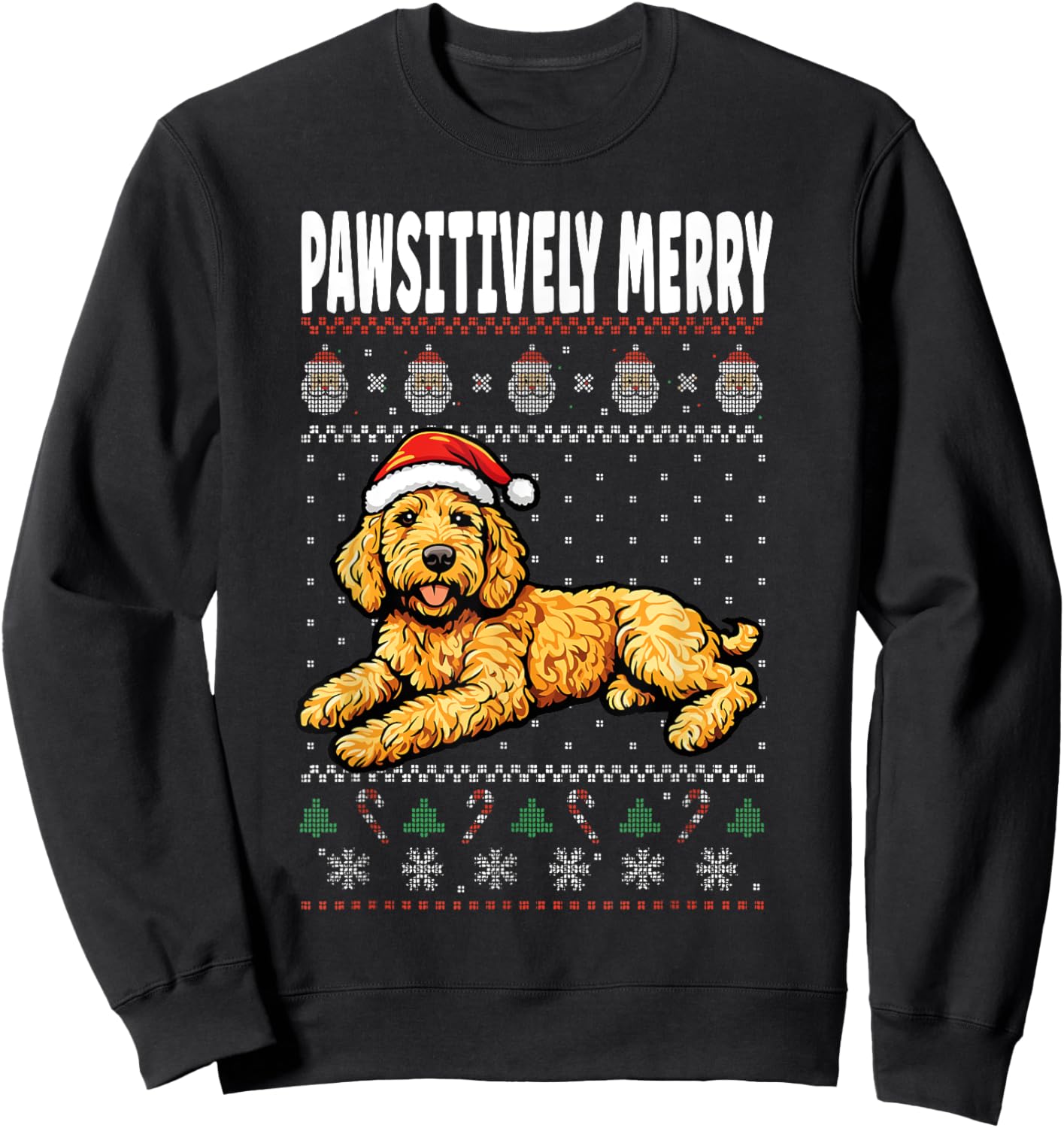 Pawsitively Merry Labradoodle Christmas Dog Pun Sweatshirt - Sweatshirt | Black
