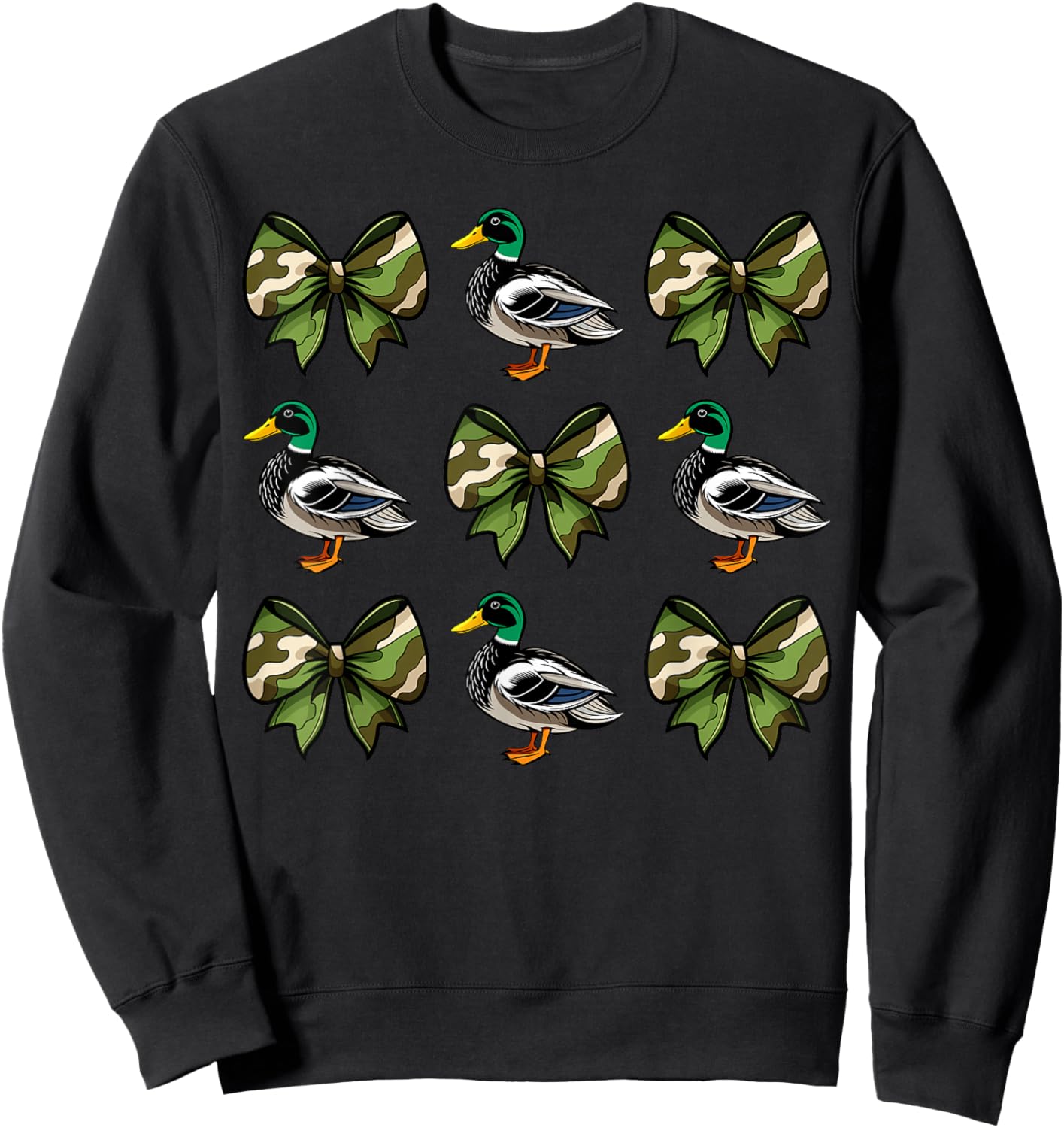 Camo Coquette Bow Duck Hunt Mallard Duck Hunting Women Girls Sweatshirt - Sweatshirt | Black