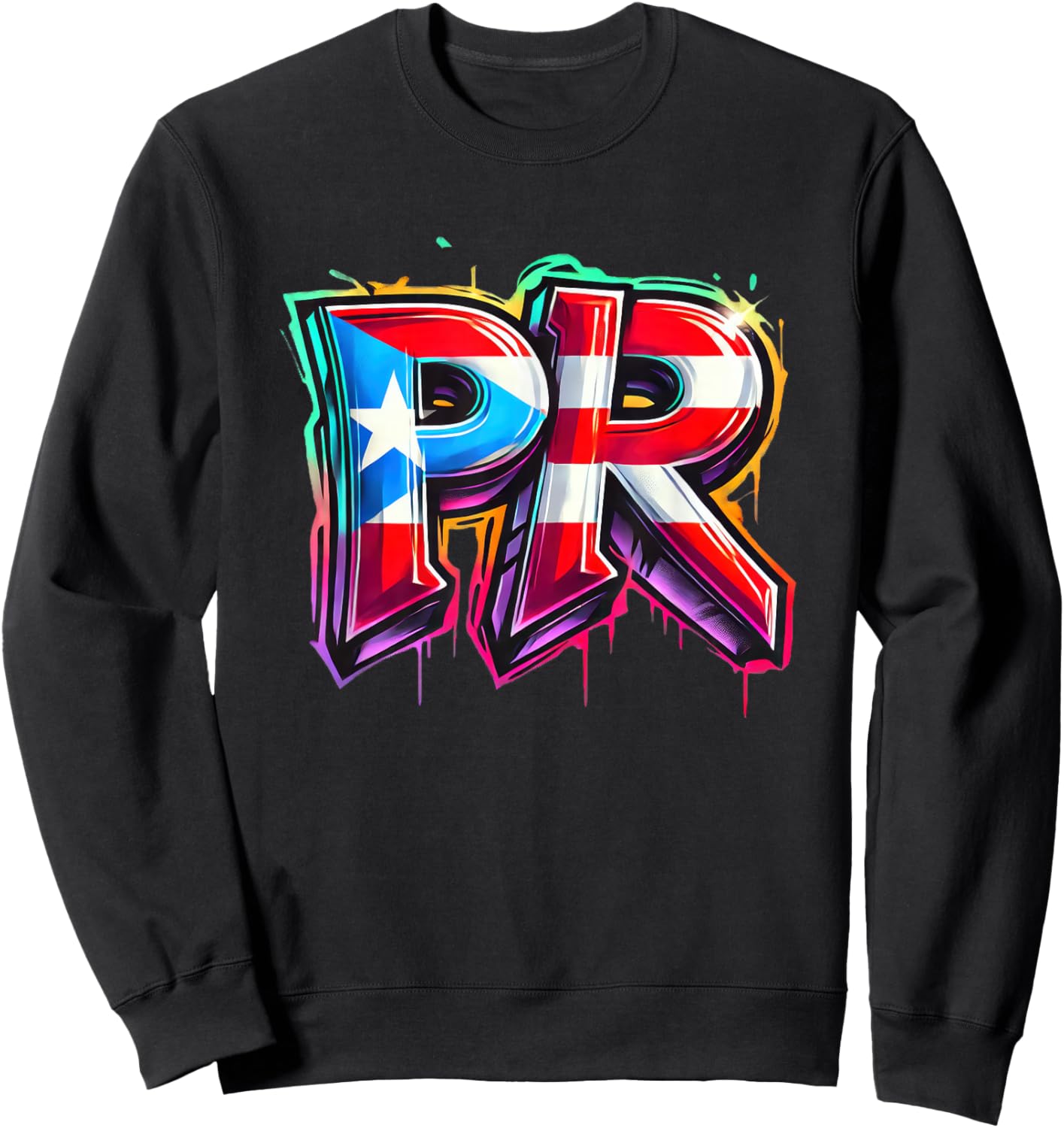PR Graffiti Puerto Rico Flag Spray Paint Street Art Fun Cool Sweatshirt - Sweatshirt | Black