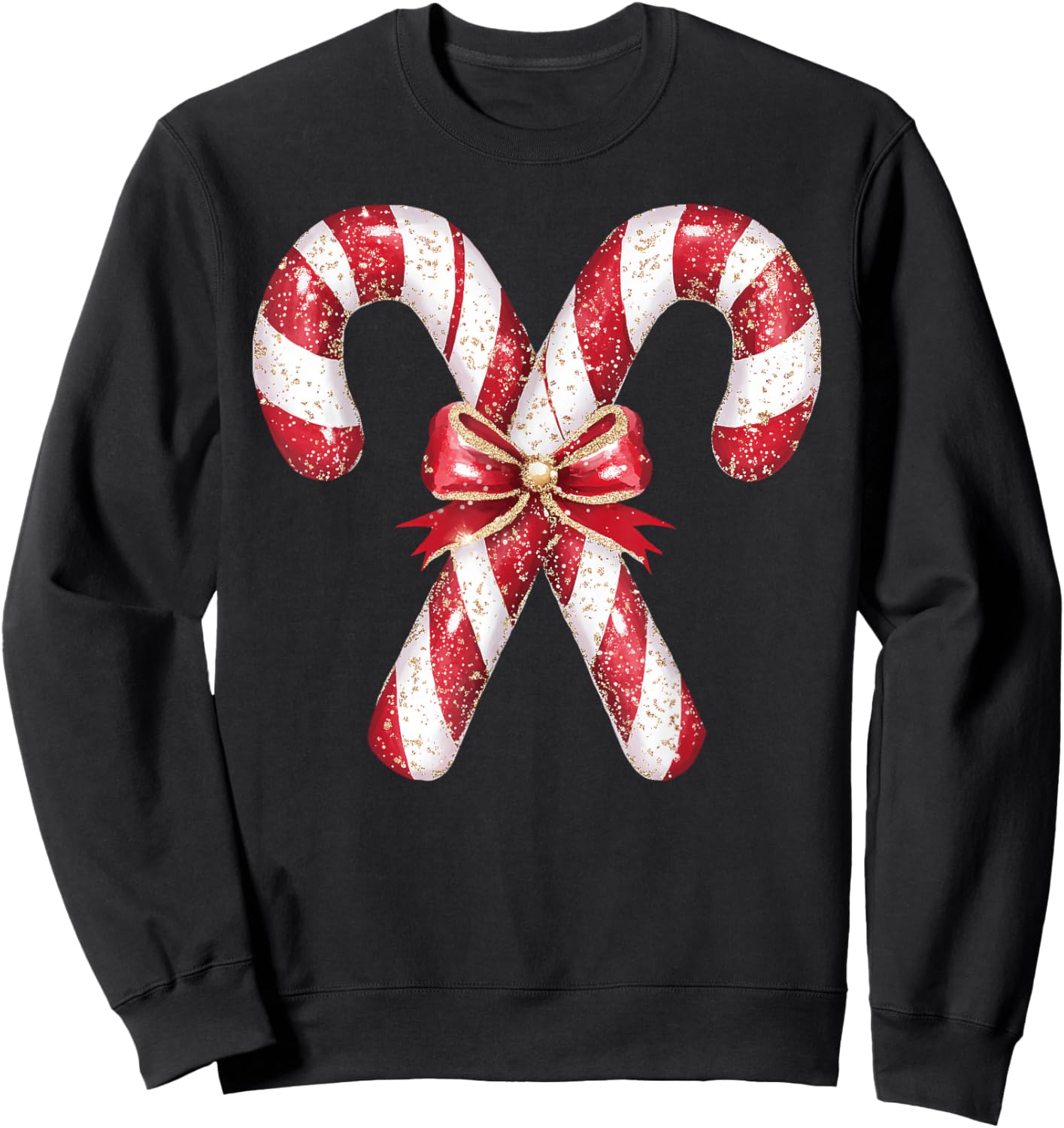 Retro Coquette Bow Candy Cane Christmas Season Girls Sweatshirt - Sweatshirt | Black