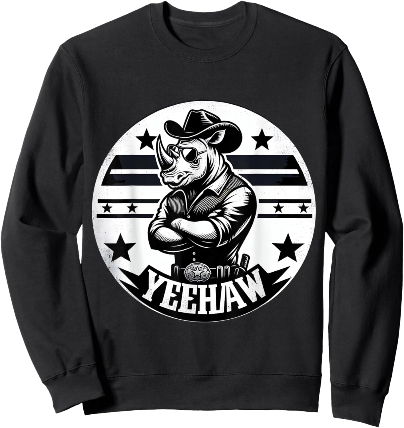 Rhino Yeehaw Cowboy Rhinoceros Sweatshirt - Sweatshirt | Black