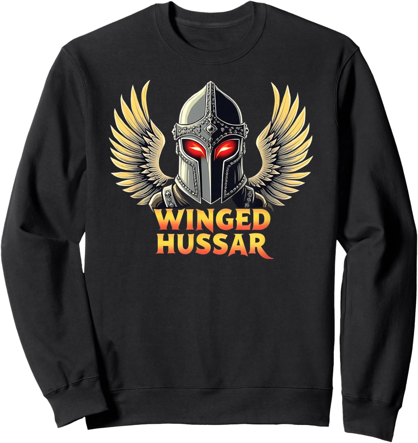 Winged Hussar - Helmet and Wings with Red Glowing Eye Slits Sweatshirt - Sweatshirt | Black