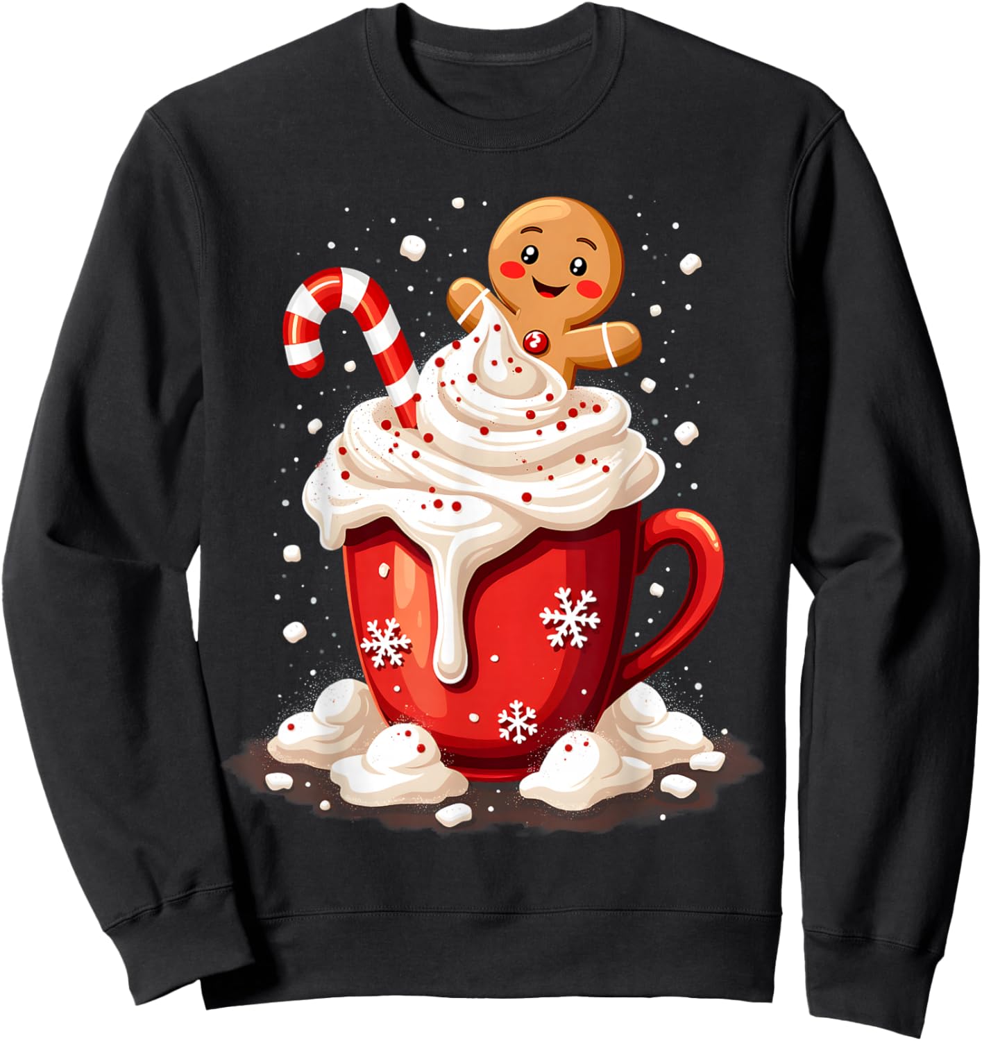 Festive Cocoa and Holiday Apparel -Child Christmas Holiday Whimsical Black Polyester 100% Small Sweatshirt - Sweatshirt | Black