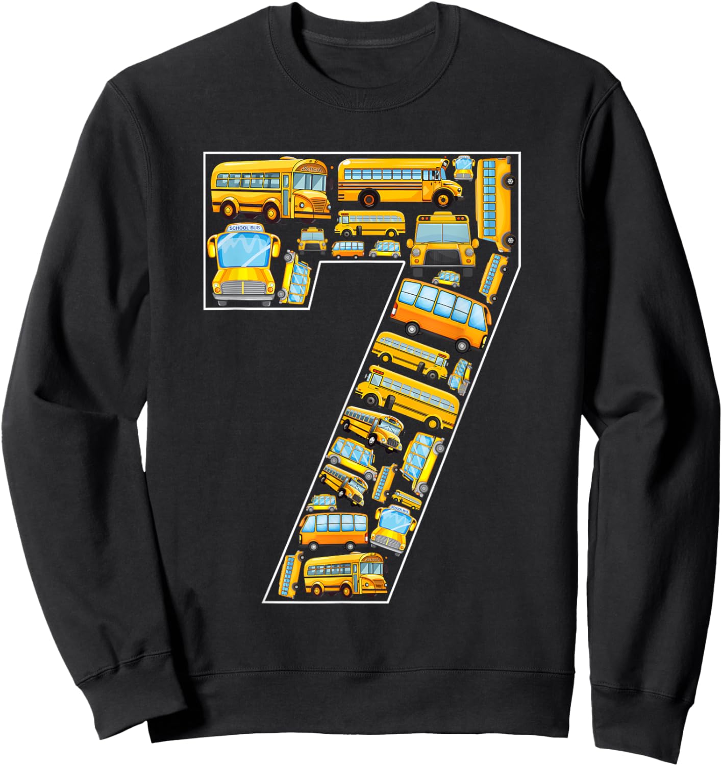 7th Birthday School Bus Theme 7 Years Old Kids Birthday Sweatshirt - Sweatshirt | Black