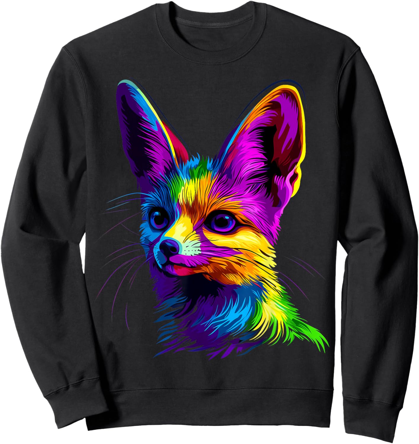 Colorful Fennec Fox Face Cute Animal Lover Men Women Black Sweatshirt - Sweatshirt | Black