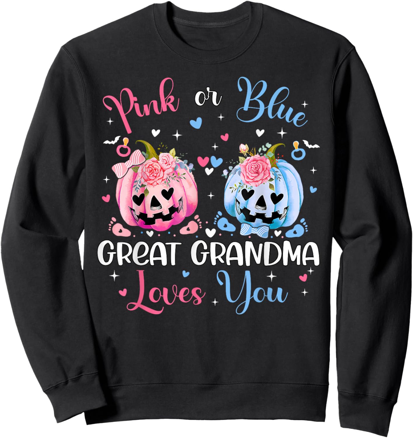 Pink or Blue Great Grandma Loves You Pumpkin Gender Reveal Sweatshirt - Sweatshirt | Black