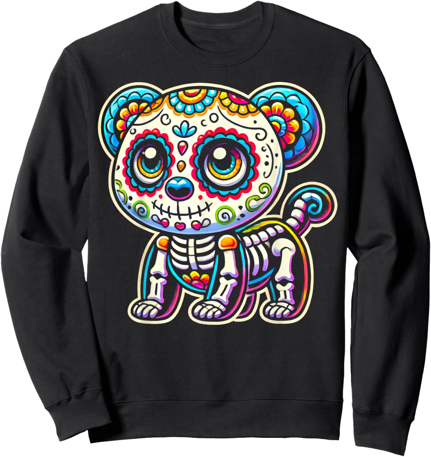 Day of the Dead Panda Sugar Skull Mexican Dia De Los Muertos Sweatshirt - Sweatshirt | Black