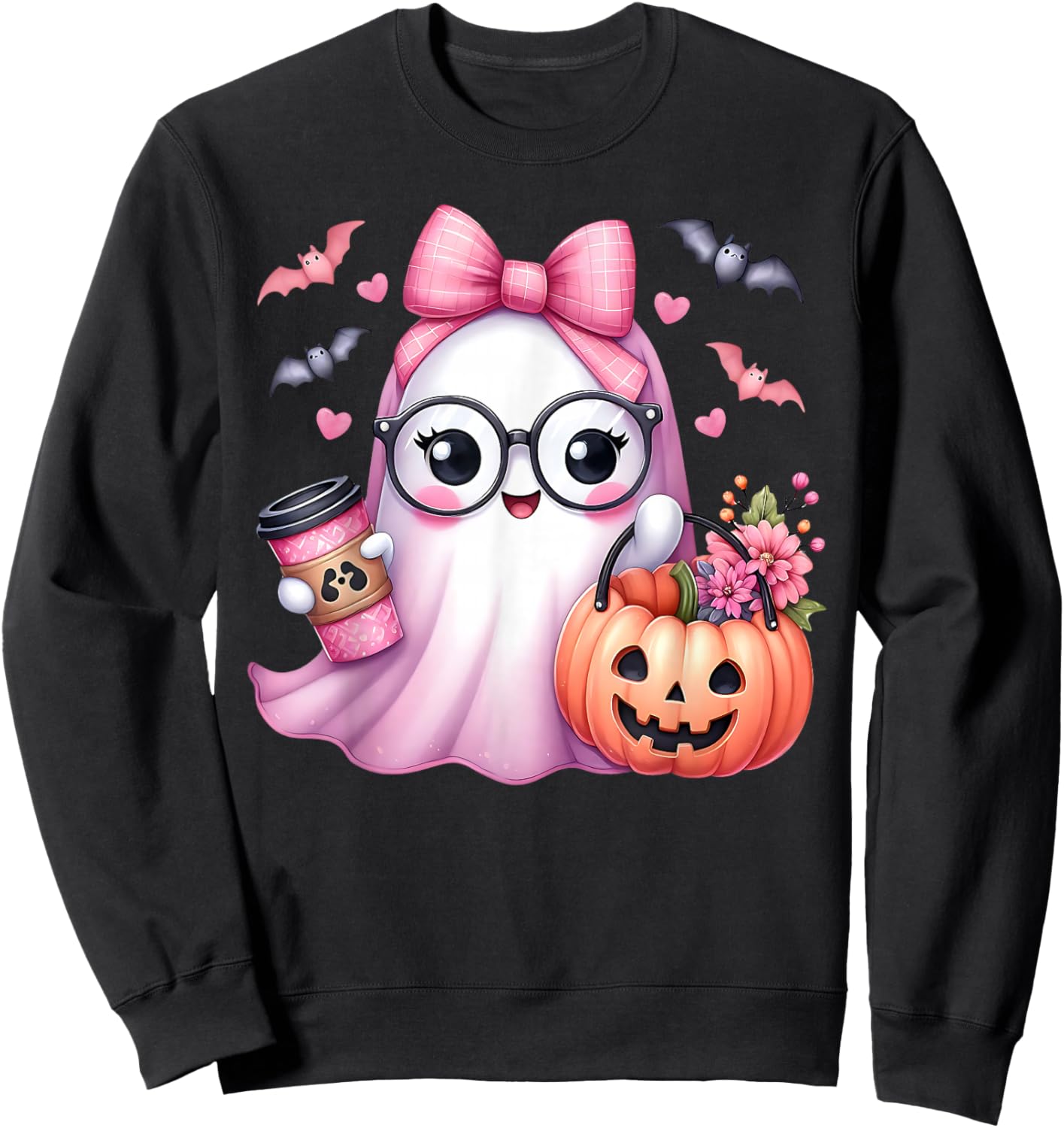 Cute Pink Ghost Boo Halloween Costume for Girl Kids Toddler Sweatshirt - Sweatshirt | Black