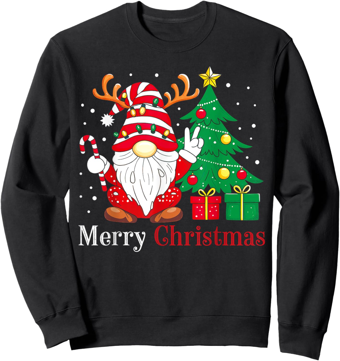 Family Xmas Holiday PJs Women Men Merry Christmas Gnomes Sweatshirt - Sweatshirt | Black