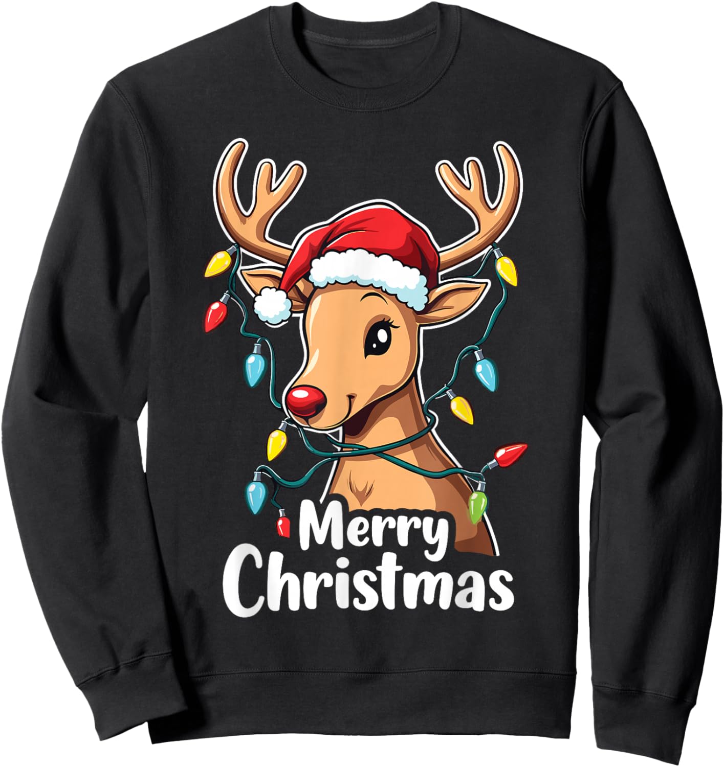 Merry Christmas Reindeer Xmas Cozy Winter Cheer Sweatshirt - Sweatshirt | Black