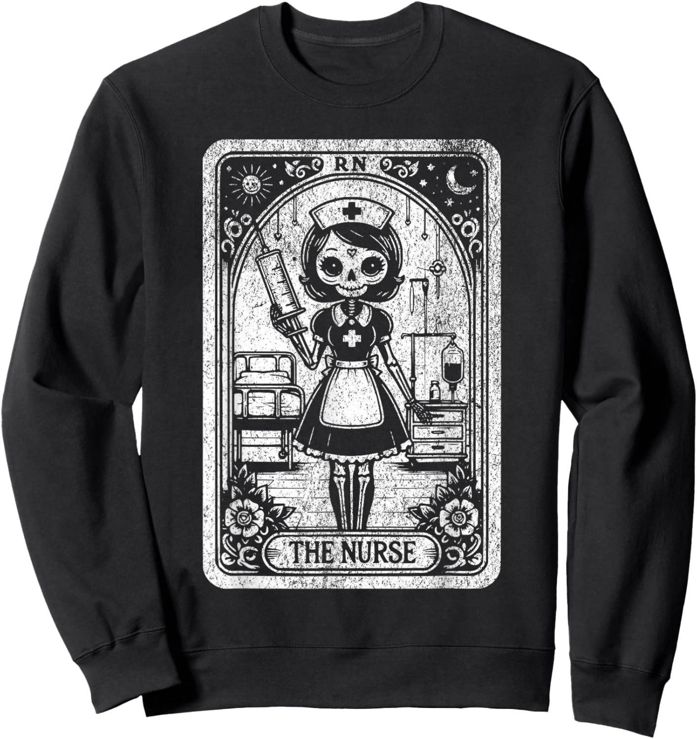 Funny Spooky Skeleton RN Nurse The Nurse Tarot Card Nursing Sweatshirt - Sweatshirt | Black