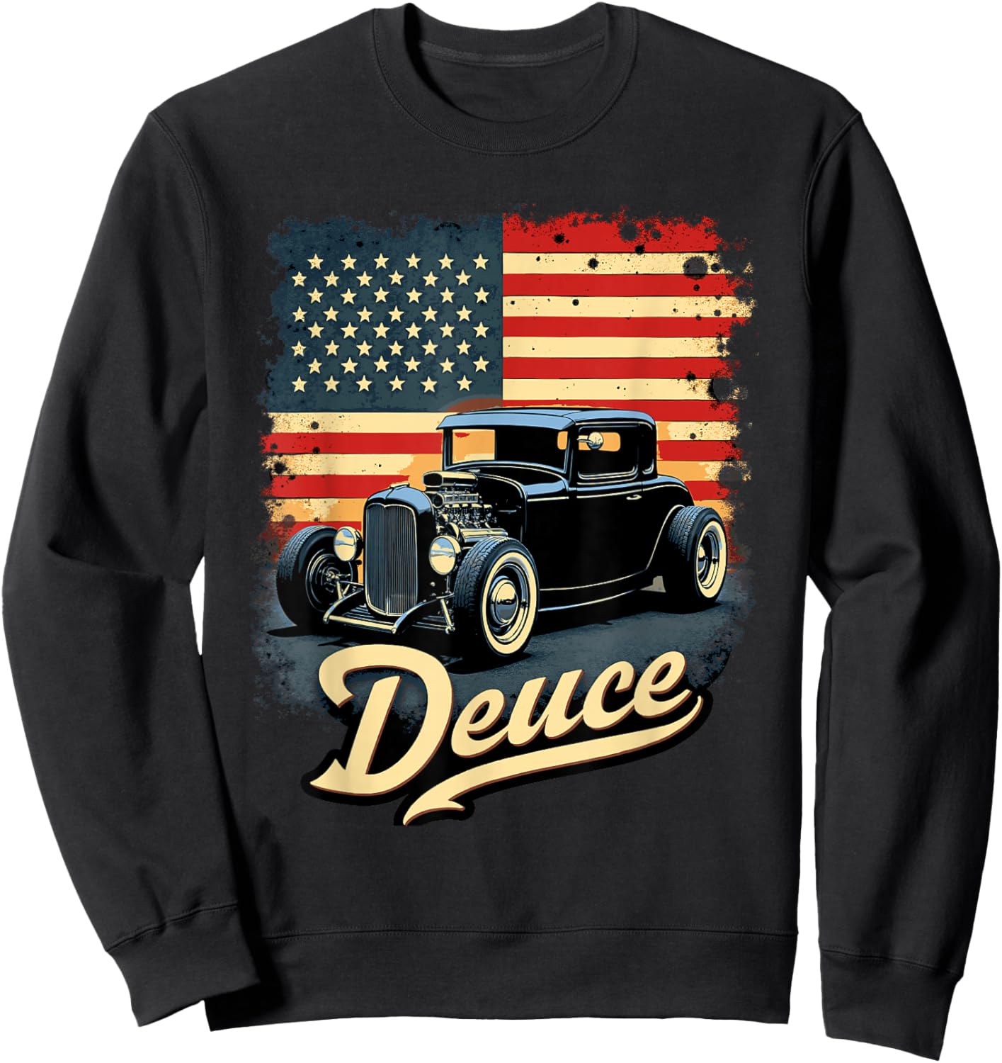 32 Deuce Coupe American Classic Deuce American Flag Hot Rod Sweatshirt - Sweatshirt | Black