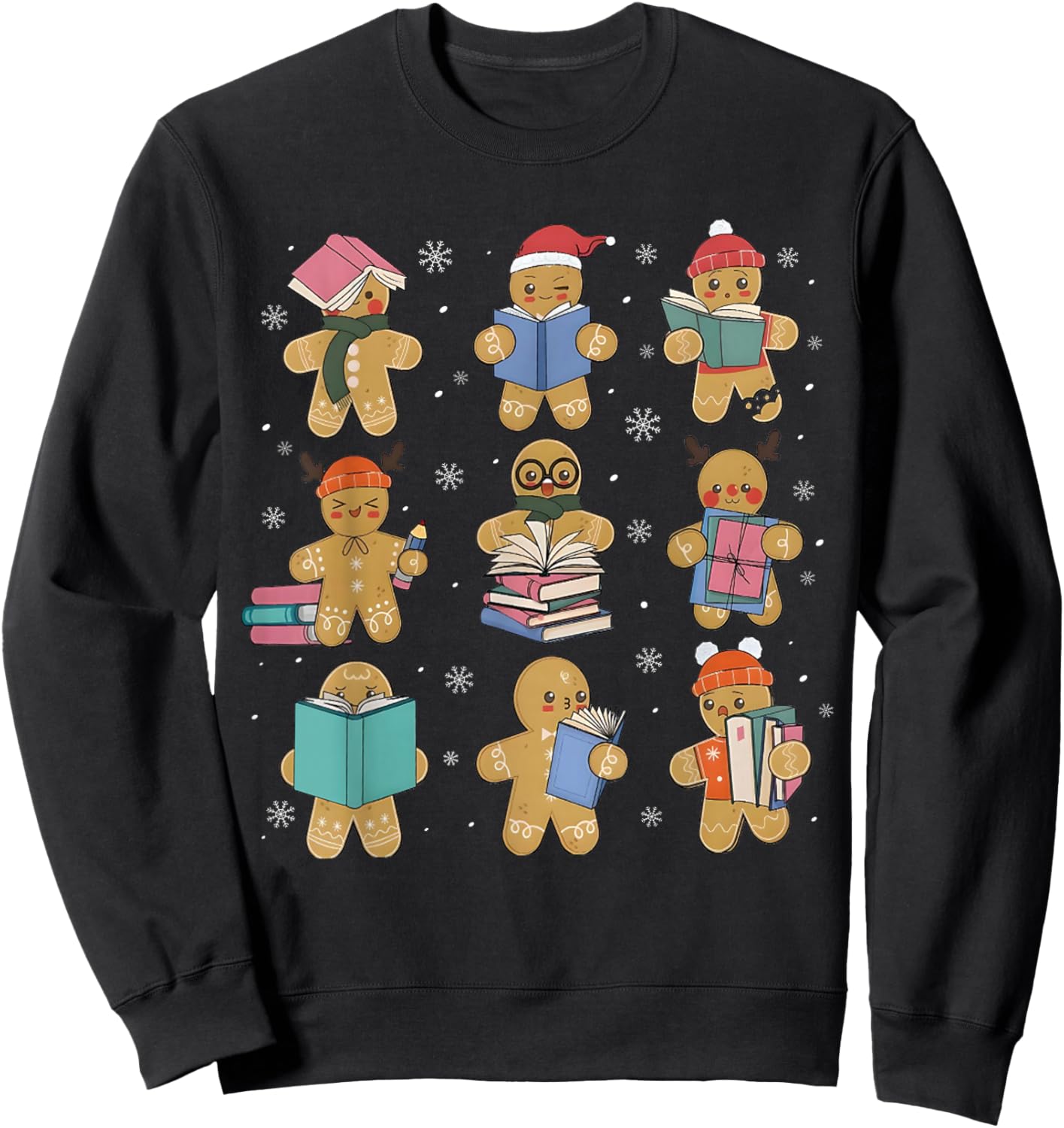 Christmas Library Gingerbread Man Books Lover Bookworm Gifts Sweatshirt - Sweatshirt | Black
