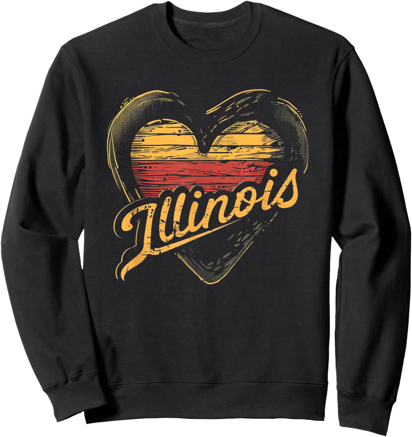 Illinois - Heart Vintage Love Women Kids Retro Graphic Sweatshirt - Sweatshirt | Black