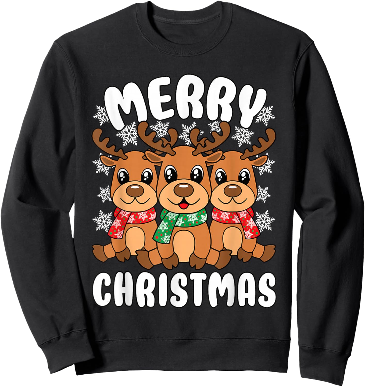 Merry Christmas Funny Christmas Xmas Reindeer Men Women Kids Sweatshirt - Sweatshirt | Black