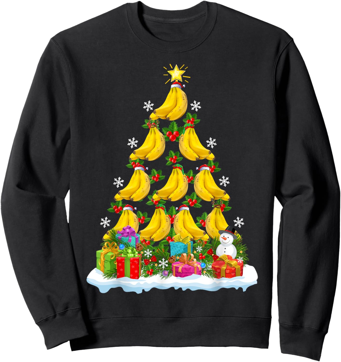 Banana Fruit Xmas Decoration Santa Banana Christmas Tree Sweatshirt - Sweatshirt | Black