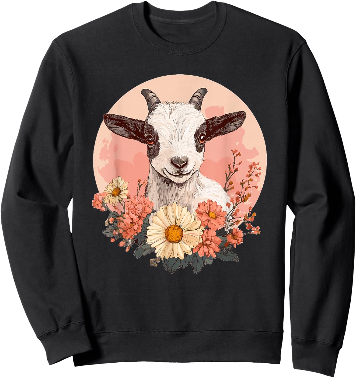 Cute Goat with Flowers I Goat Sweatshirt - Sweatshirt | Black