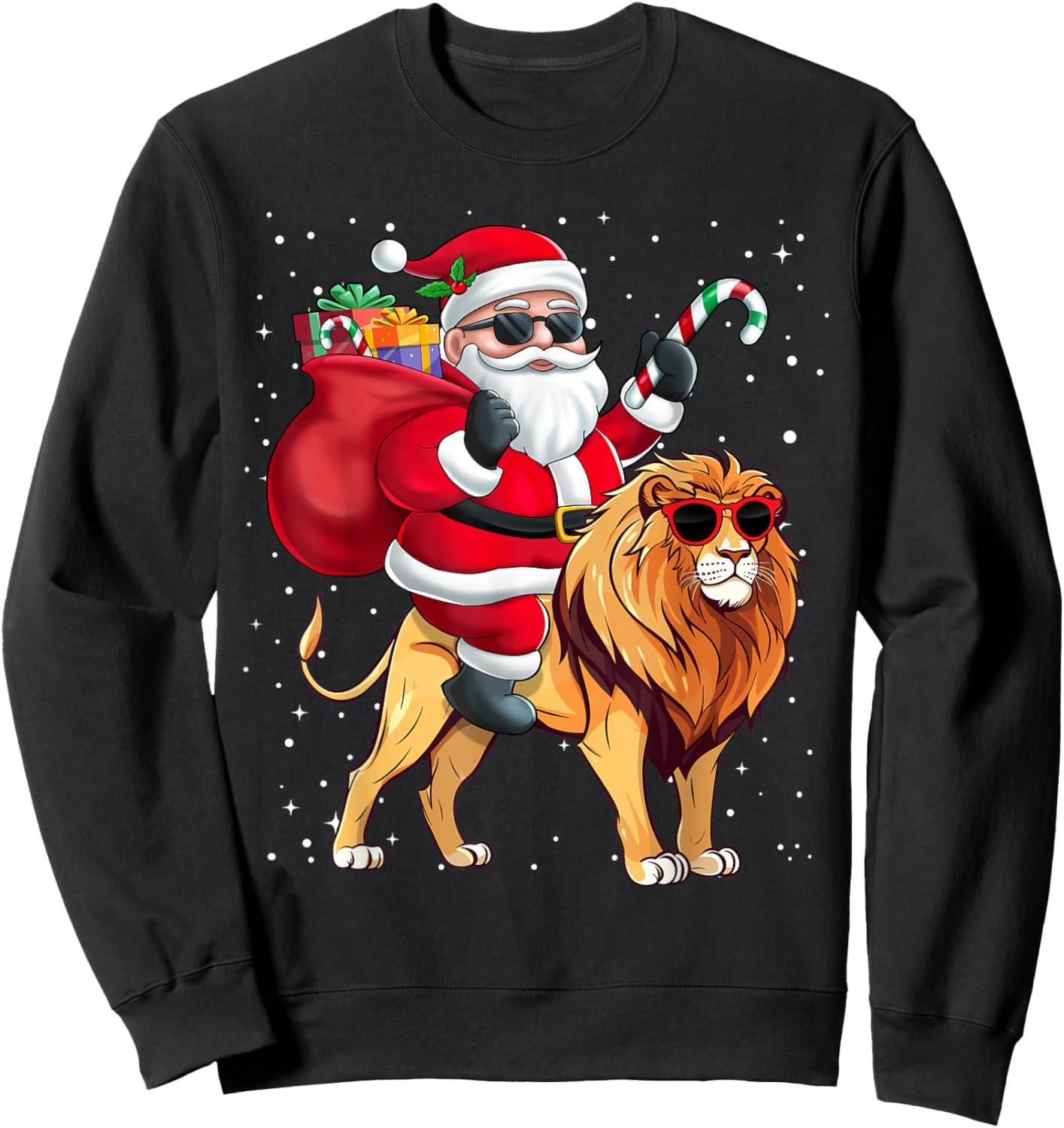 Santa Claus Riding A Lion Christmas Boy Girl Kids Sweatshirt - Sweatshirt | Black