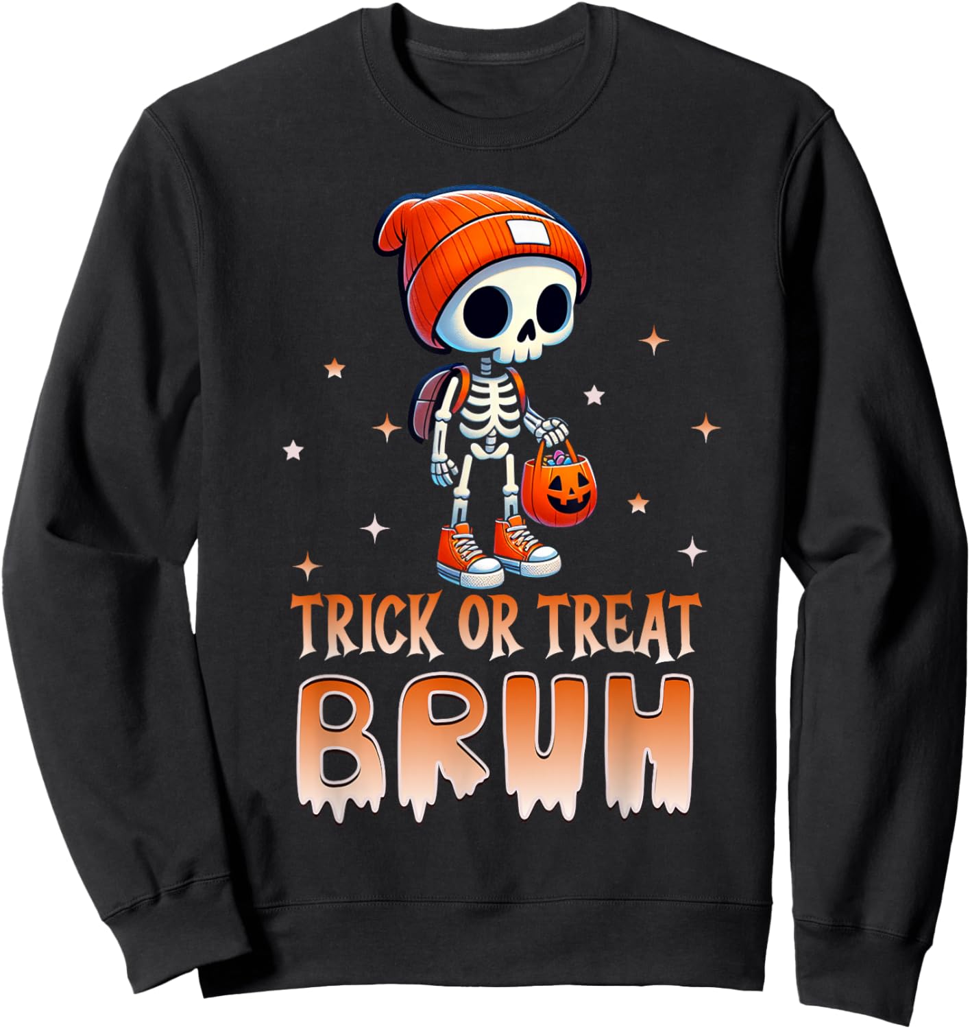 Bruh Halloween Skeleton Trick or Treat Bruh Kids Boys Funny Sweatshirt - Sweatshirt | Black