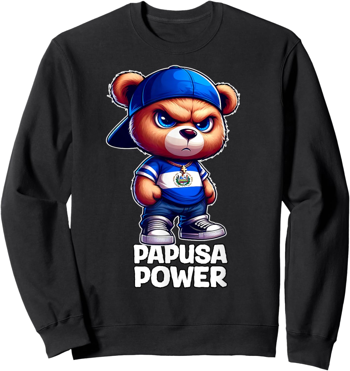 PAPUSA Power Cute Teddy Bear El Salvador Flag Salvadorian Sweatshirt - Sweatshirt | Black