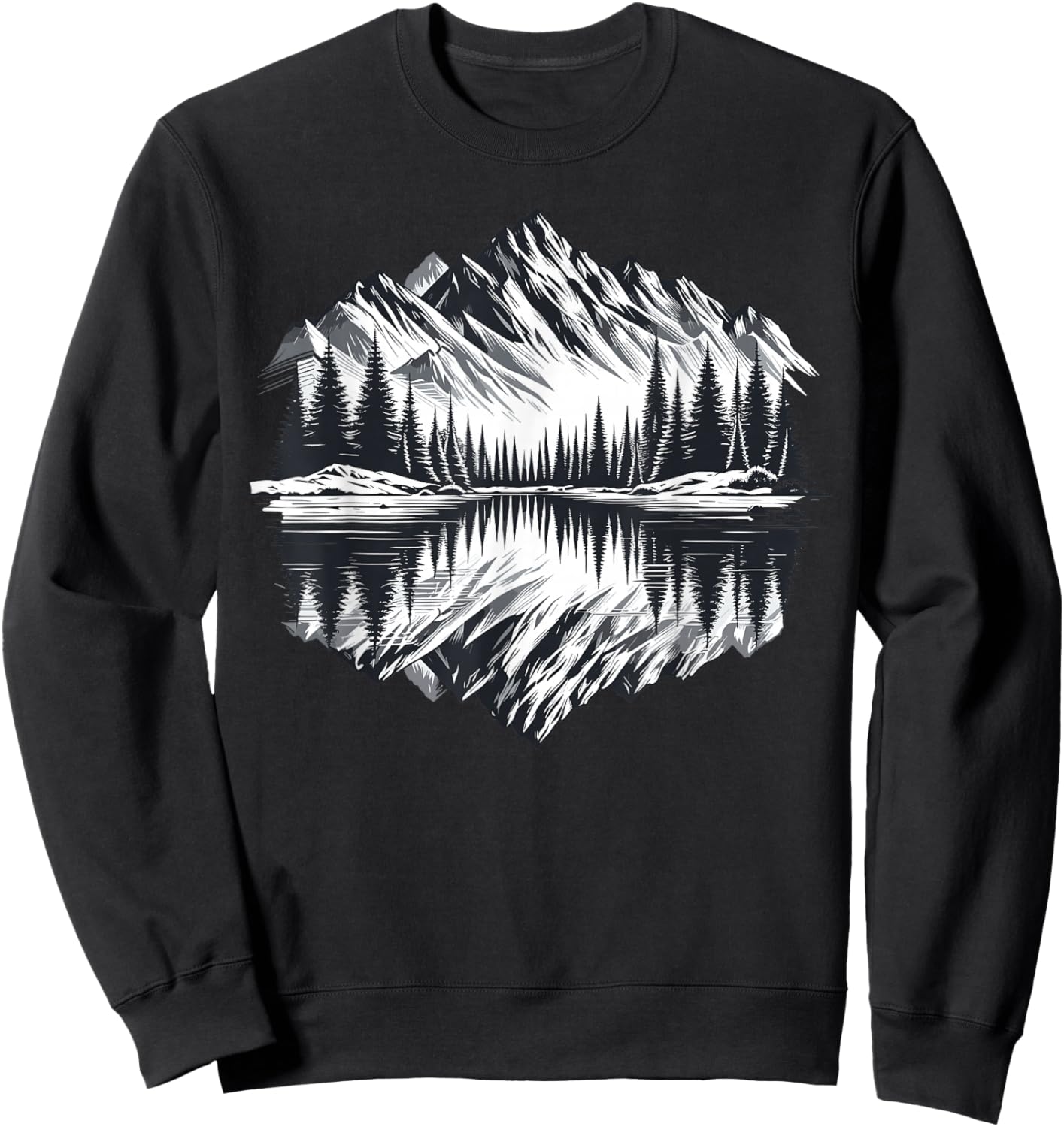 Mountain Landscape Retro Reflection Forest Outdoor Wildlife Sweatshirt - Sweatshirt | Black
