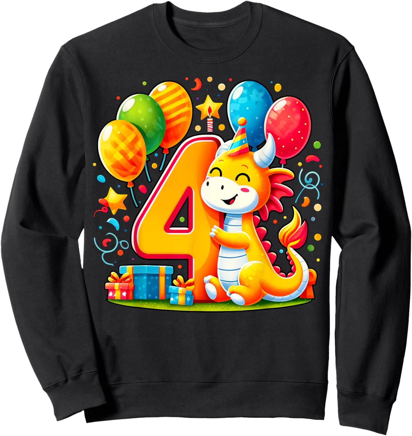 Bday fourth Boys, Girls, Kids age four 4th birthday Dragon Sweatshirt - Sweatshirt | Black