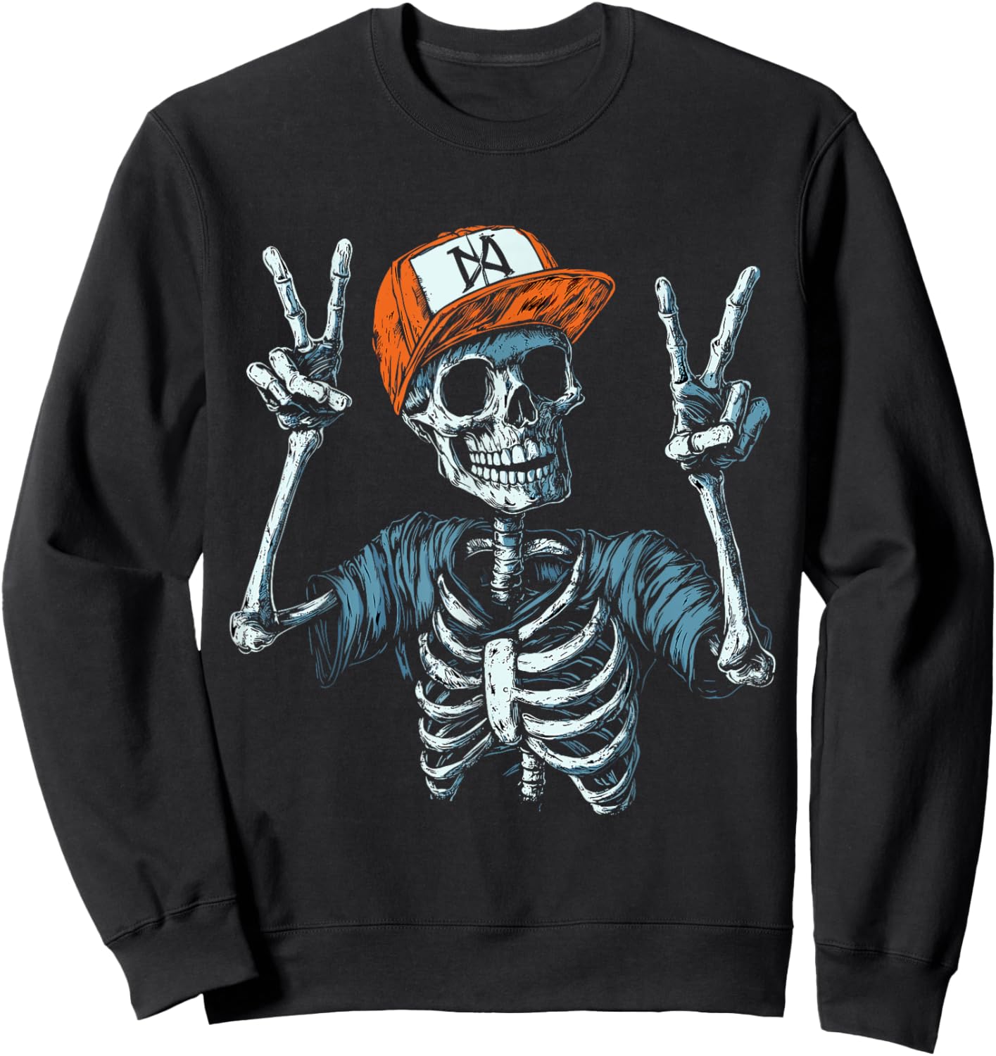 Skeleton Hand Peace Sign Bone Sweatshirt - Sweatshirt | Black