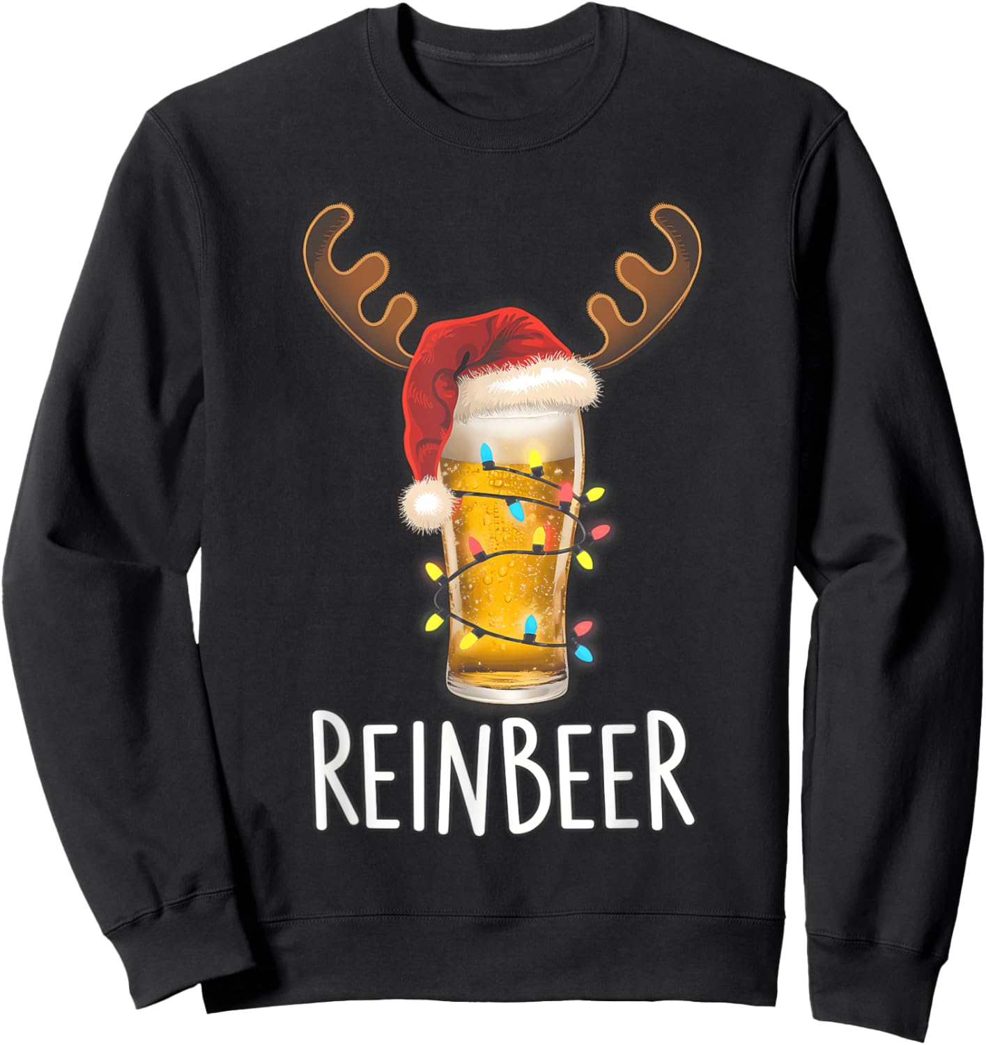 Winedeer Reinbeer Santa Hat Reindeer Couple Xmas Matching Sweatshirt - Sweatshirt | Black
