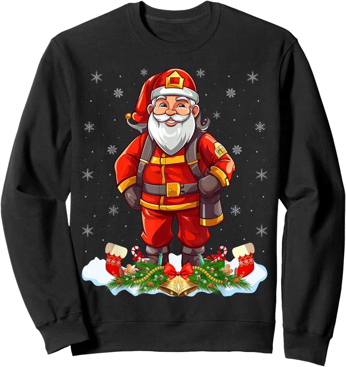 Funny Fireman Costume Santa Claus Firefighter Christmas Sweatshirt - Sweatshirt | Black
