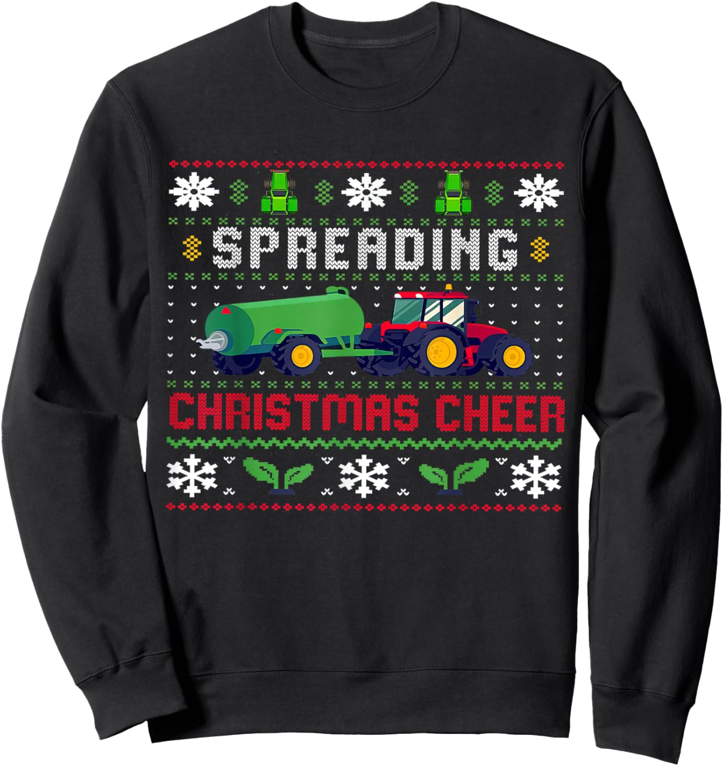 Spreading Christmas Cheer, Ugly Christmas, Xmas Farm Tractor Sweatshirt - Sweatshirt | Black