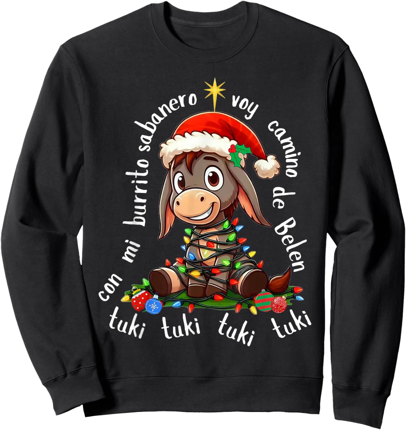 Con Mi Burrito Sabanero Mexican Tuki Tuki Donkey Latino Xmas Sweatshirt - Sweatshirt | Black