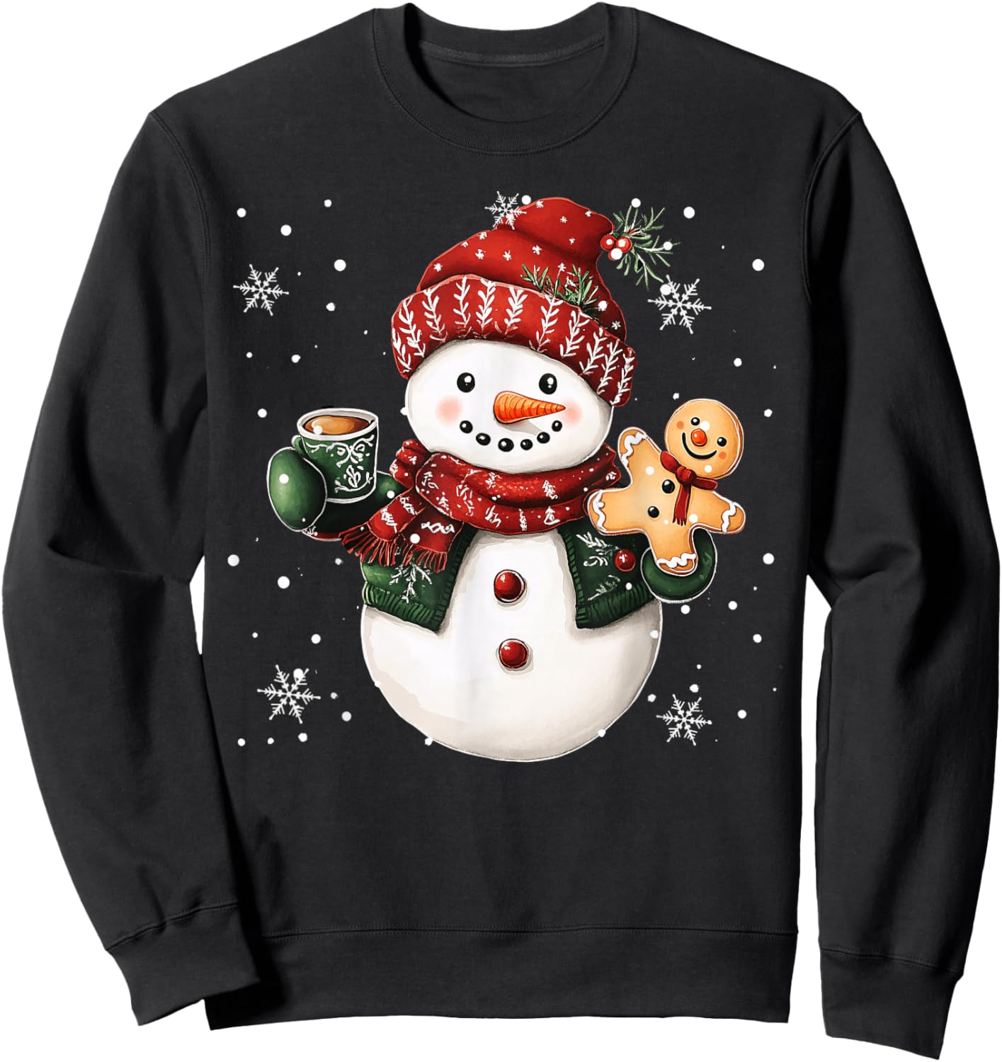 Snowman Beanie Coffee Latte Ginggerbread Merry Christmas Sweatshirt - Sweatshirt | Black
