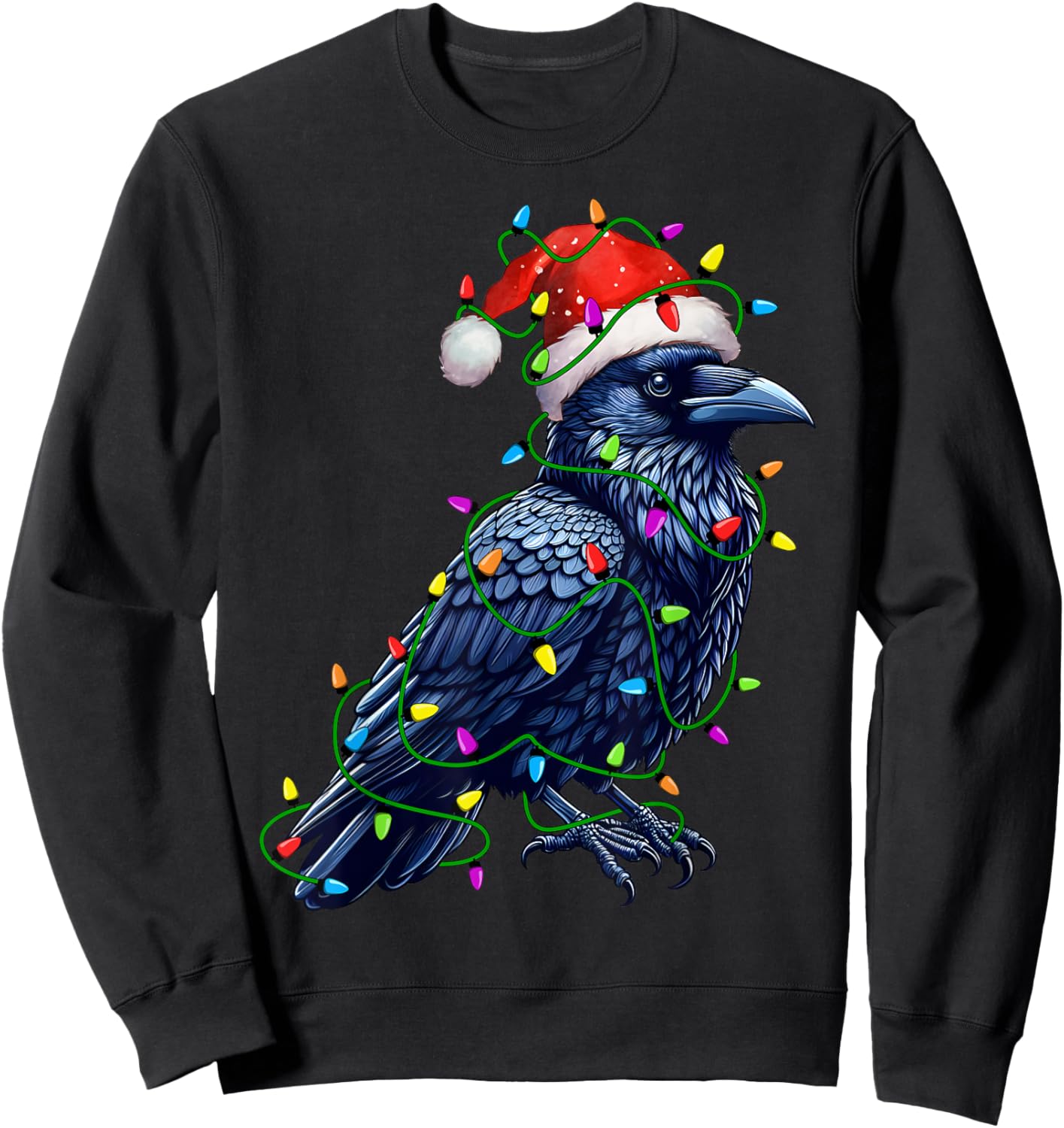 Raven Santa Christmas Tree Lighting Xmas Funny Sweatshirt - Sweatshirt | Black
