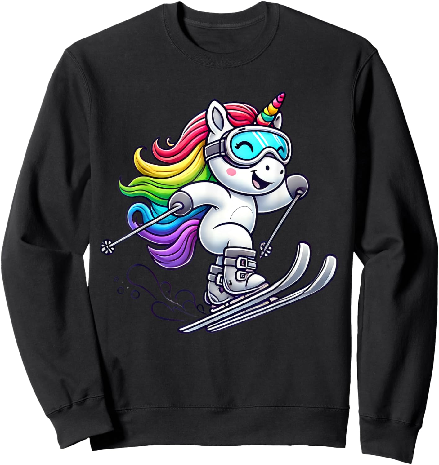 Unicorn Skiing Rainbow Fun For Kids And Adults Cute Unicorn Sweatshirt - Sweatshirt | Black