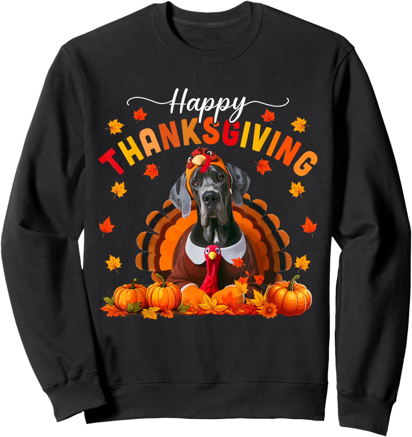Happy Thanksgiving Great Dane Cosplay Fall Turkey Owner Kids Sweatshirt - Sweatshirt | Black