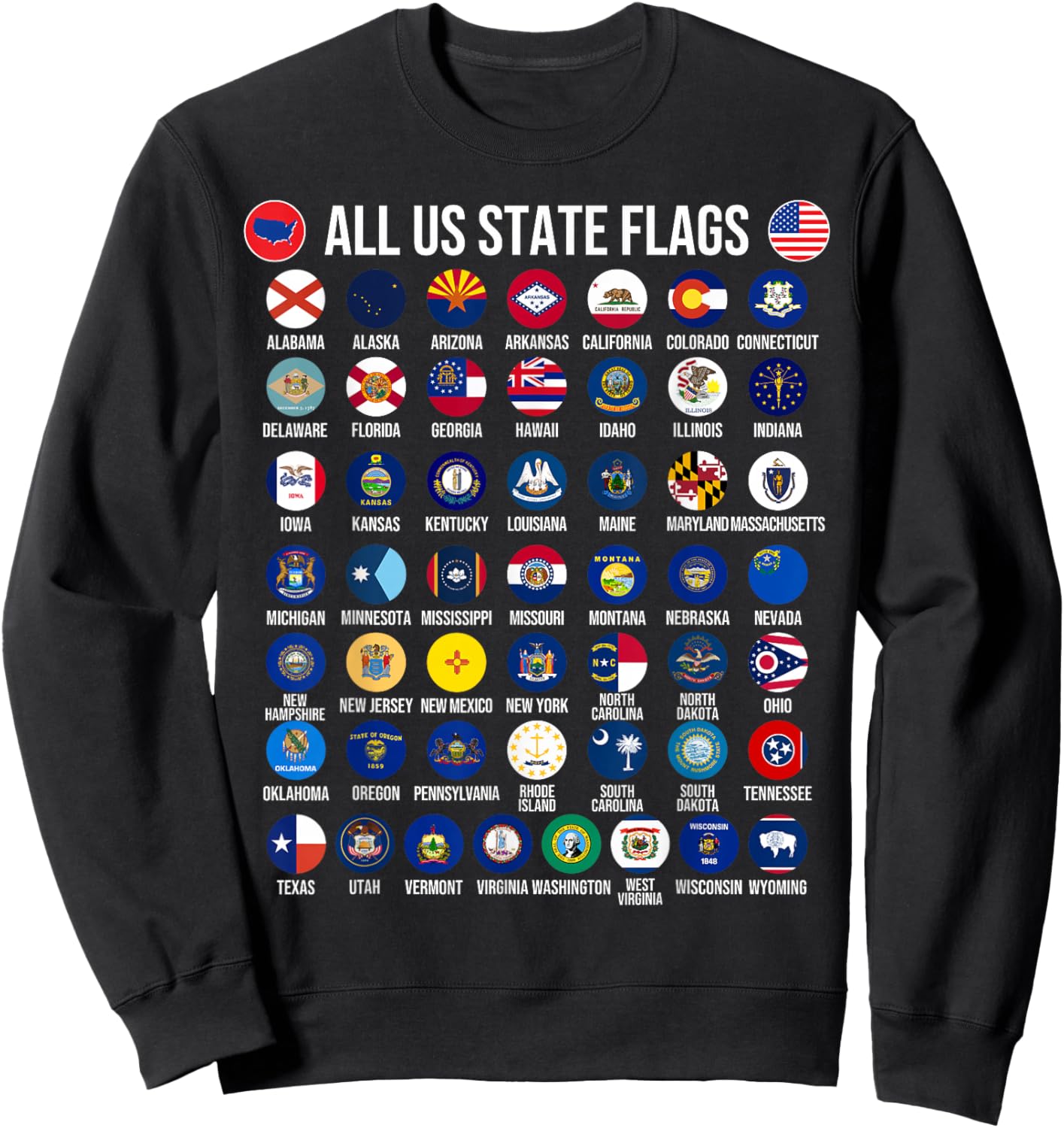 Flags of the U.S. States 50 Flags American Geography Sweatshirt - Sweatshirt | Black
