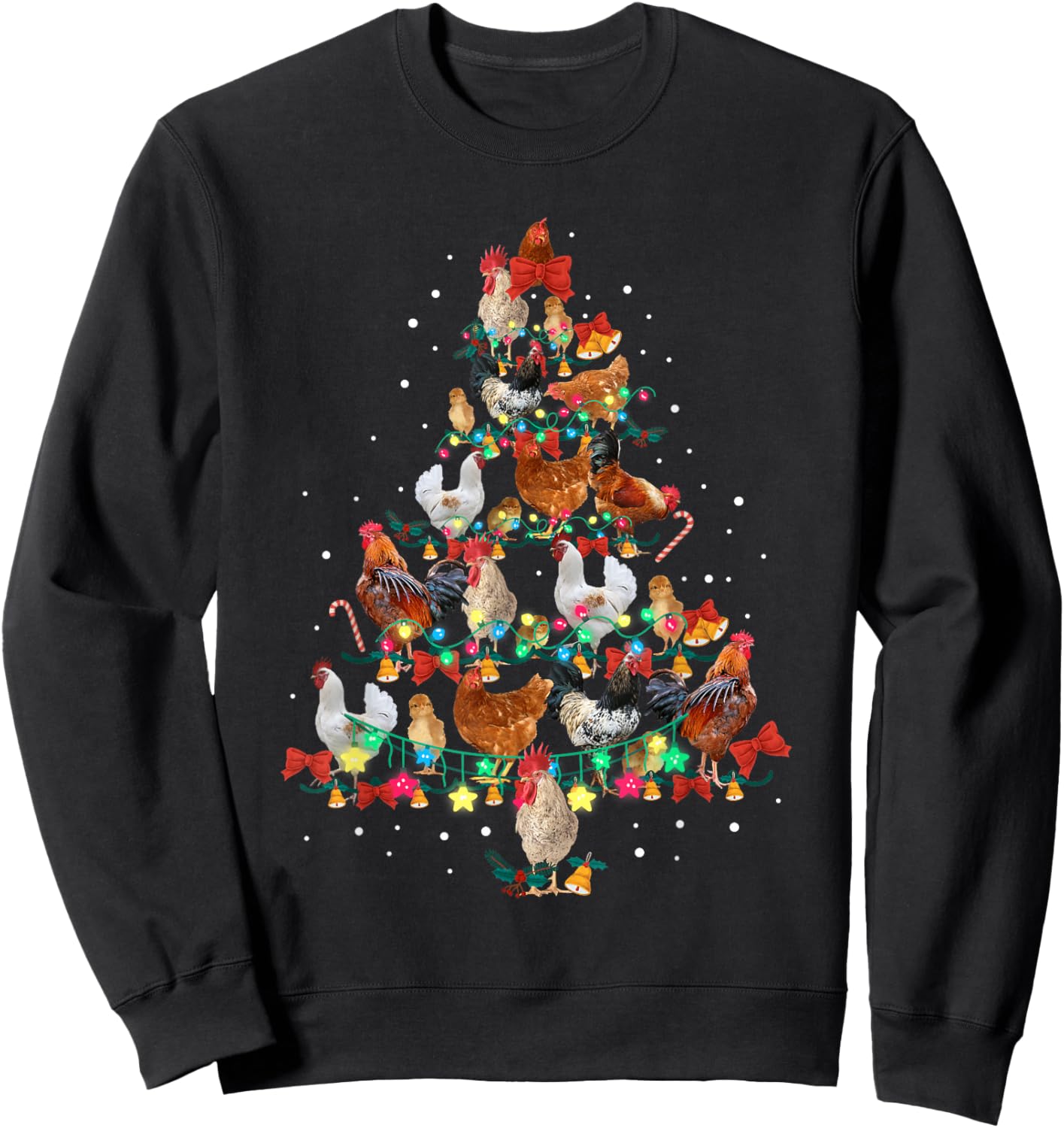 Chicken Christmas Tree Lights Xmas Kids Men Women Sweatshirt - Sweatshirt | Black
