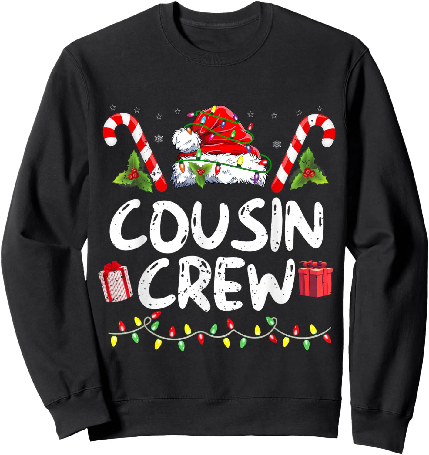 Christmas Cousin Crew Santa Hat Men Women Kids Sweatshirt - Sweatshirt | Black