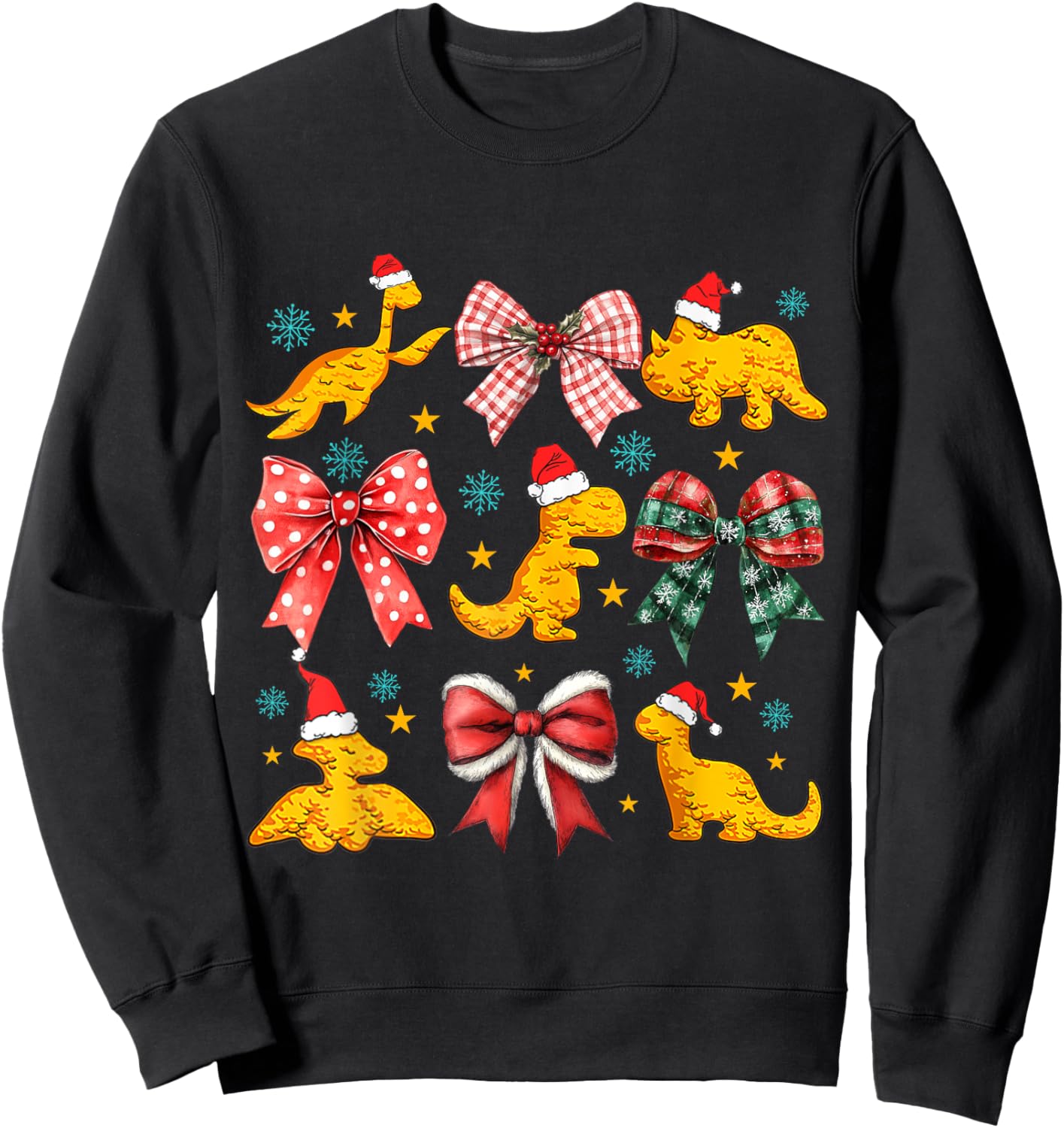Coquette Bow Dinosaur Dino Chicken Nuggets Christmas Girly Sweatshirt - Sweatshirt | Black
