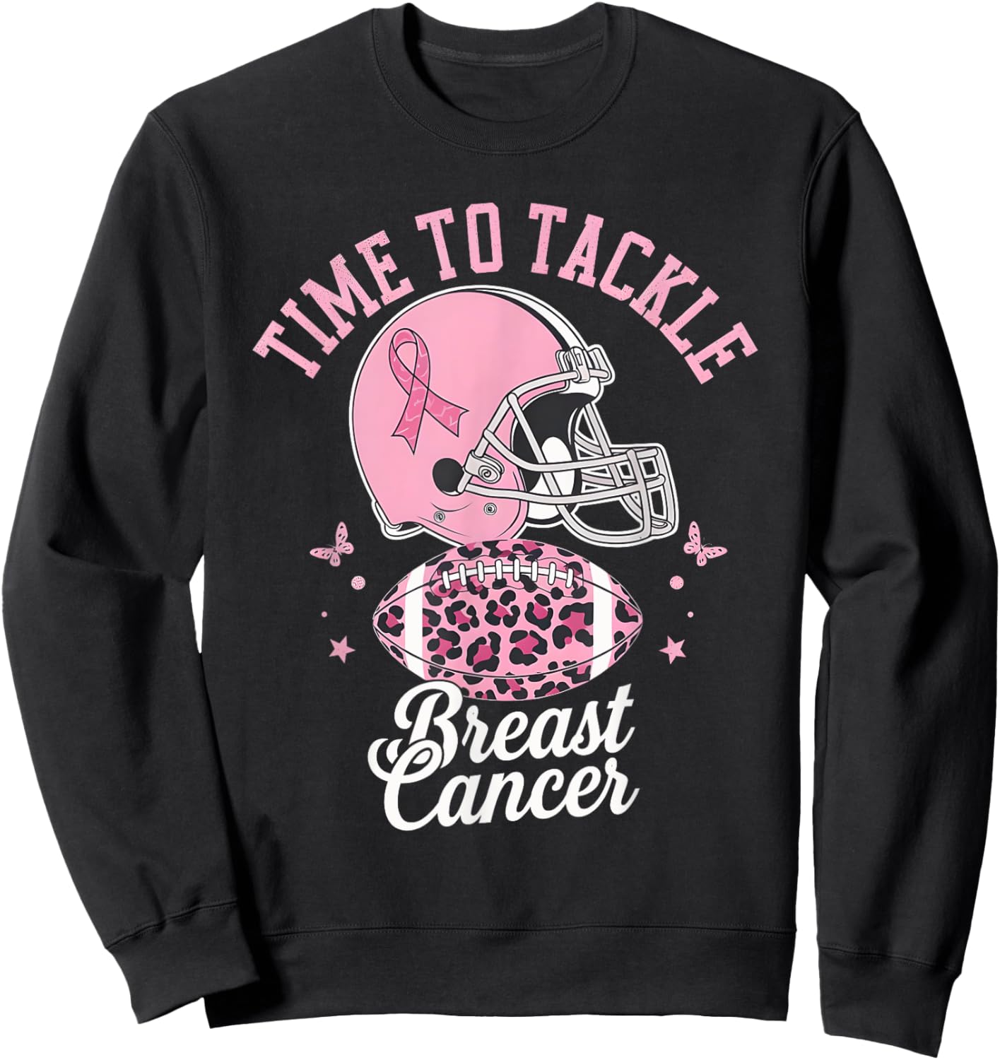 Tackle Football Breast Cancer Awareness Pink Ribbon Boys Kid Sweatshirt - Sweatshirt | Black
