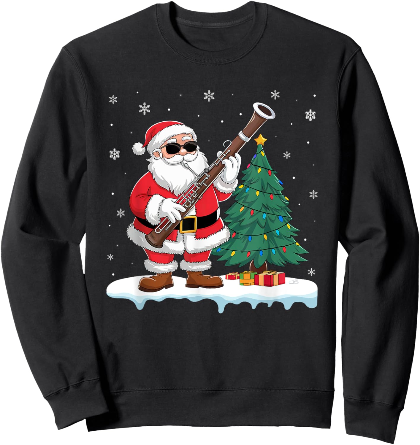 Santa Playing Bassoon Boys Girls Kids Tree Lights Musical Sweatshirt - Sweatshirt | Black