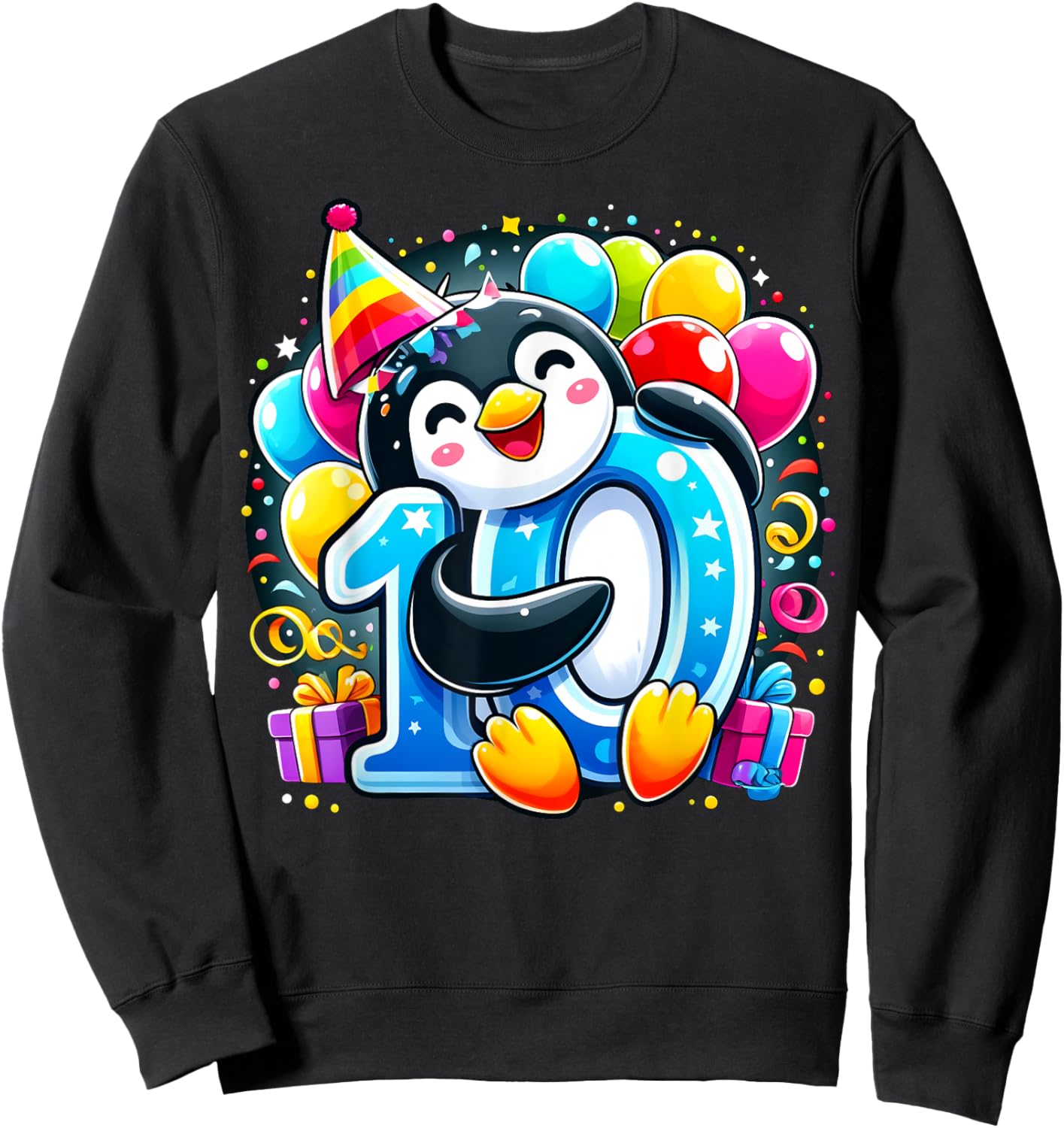 Kids Penguin Theme tenth Bday Party 10th Penguin Birthday Sweatshirt - Sweatshirt | Black