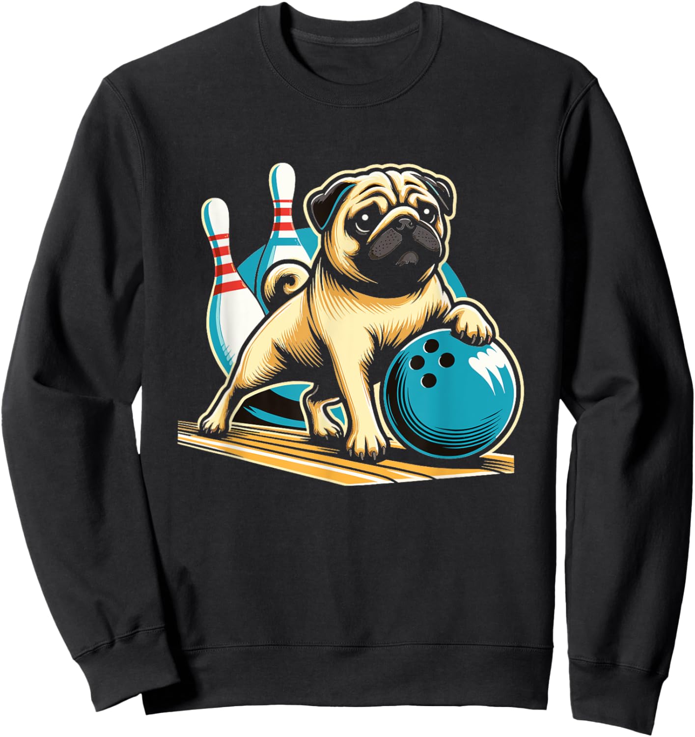 Vintage Retro Dog Pug Playing Bowling Men Women Girls Kids Sweatshirt - Sweatshirt | Black