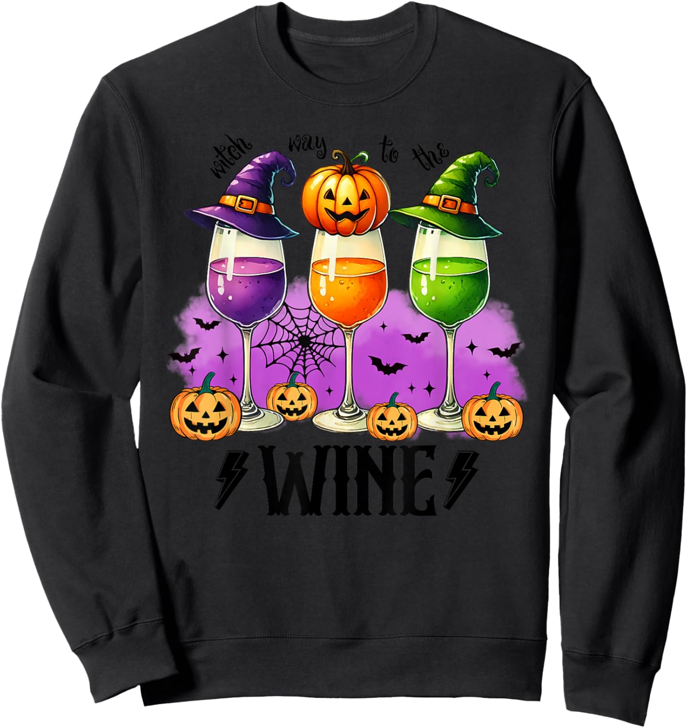 Halloween Red Wine Glasses Funny Halloween Sweatshirt - Sweatshirt | Black