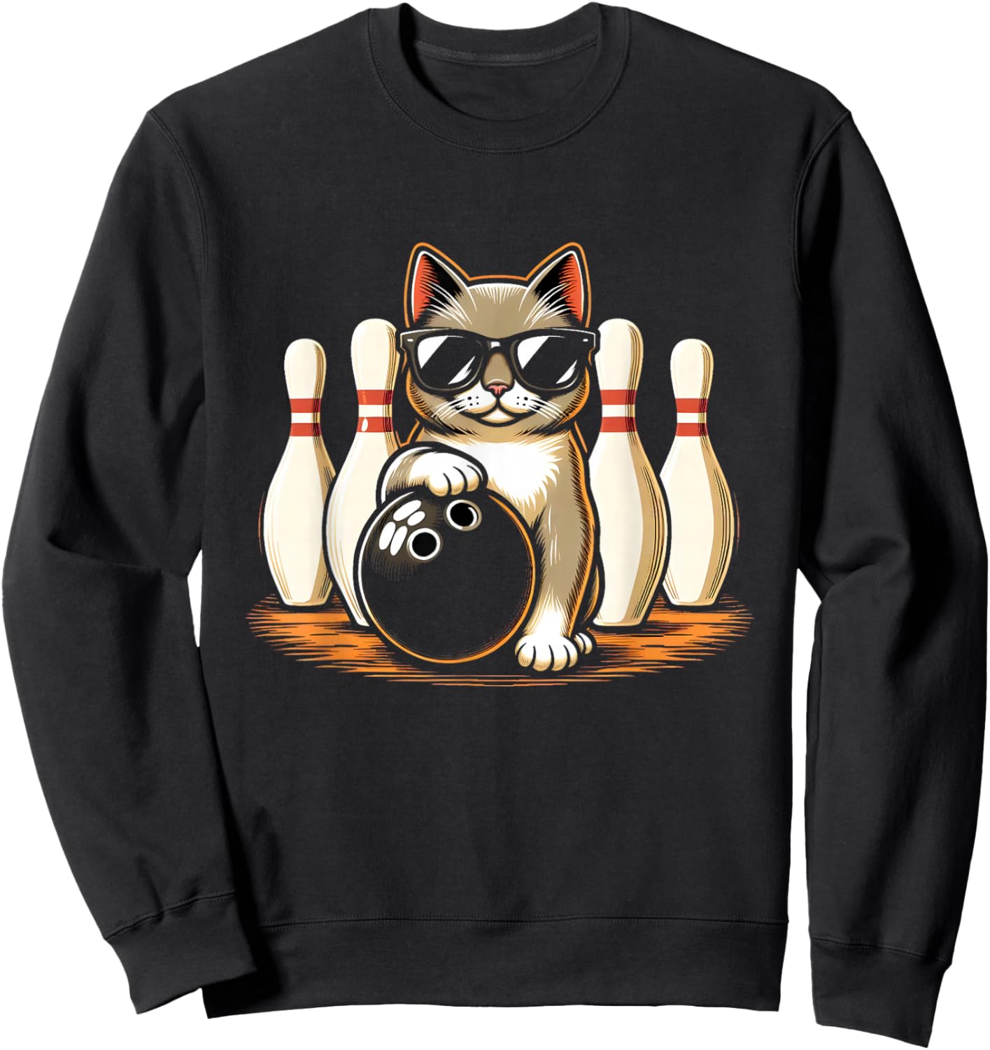 Cat Wearing Sunglasses Playing Bowling Cat Lover Sweatshirt - Sweatshirt | Black