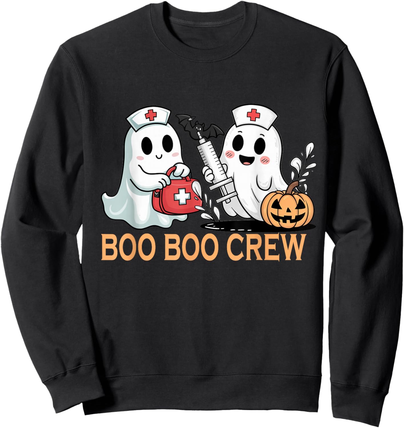 Ghost Boo Boo Crew Nurse Halloween Women Spooky Nurse Funny Sweatshirt - Sweatshirt | Black